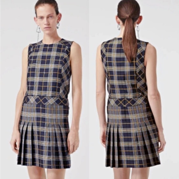Burberry Alana Embroidered Equestrian Knight Logo Navy Plaid Mini Dress US 8 - Picture 8 of 16